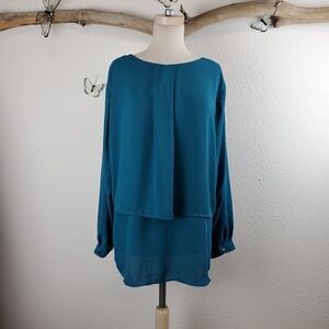 NY collection woman teal layered blouse
